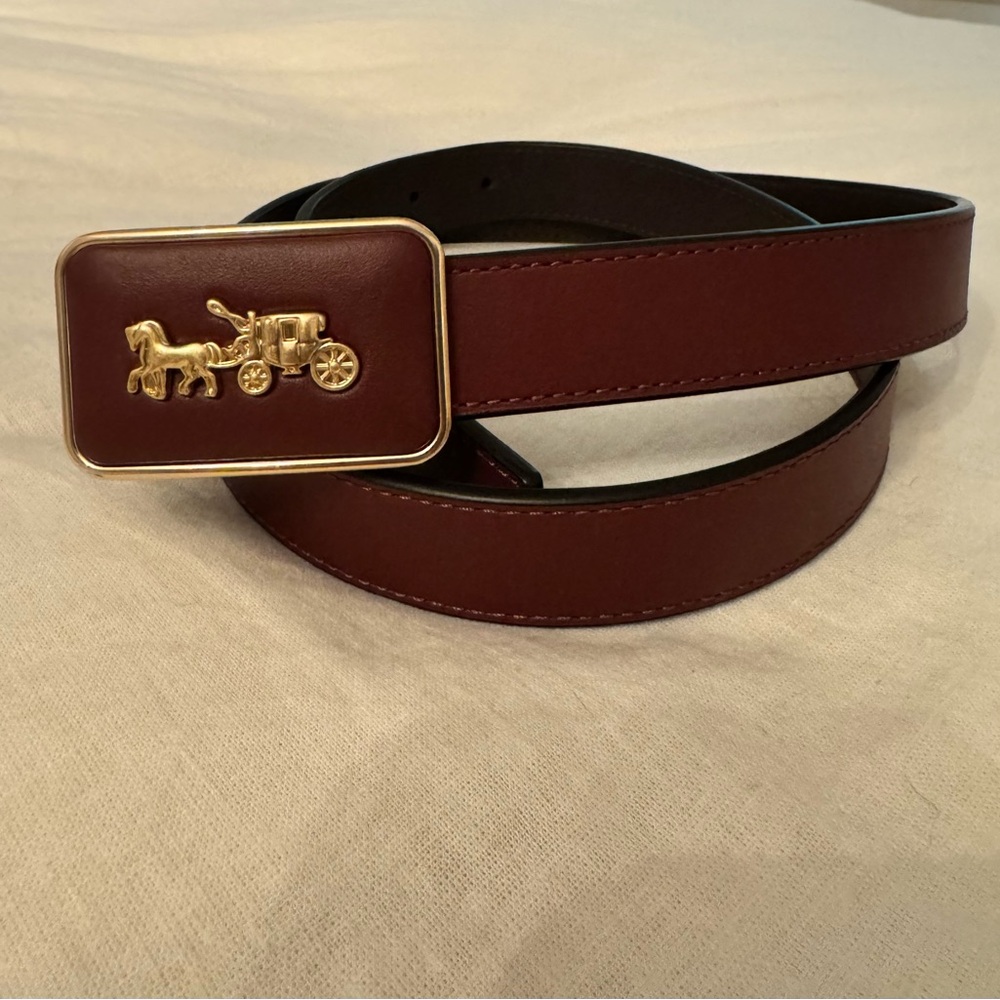 Coach Leather Belt with Gold Horse and Carriage Logo Buckle